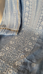 Hand embroidery on powder blue mul chanderi