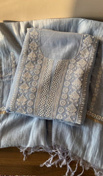 Folded powder blue mul chanderi kurta, second view