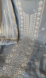 Stitch detail on the powder blue mul chanderi kurta