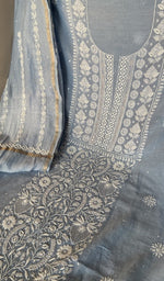Close view of the powder blue kurta fabric