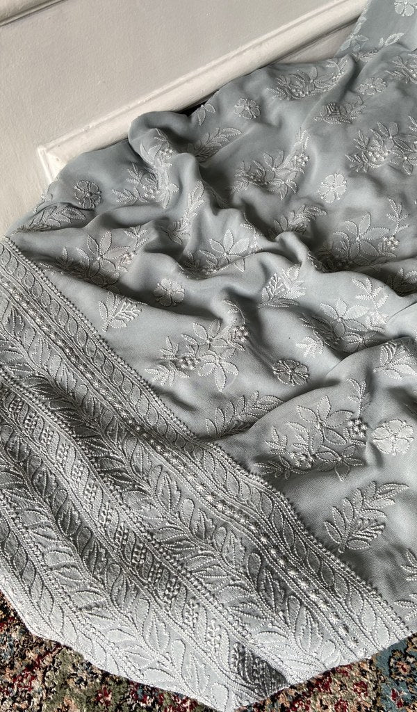 Gala and front panel worked in fine chikankari