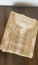 Folded beige tussar silk kurta fabric, second view