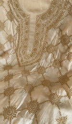 Stitch detail on the beige tussar silk kurta