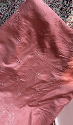 Salmon pink eri silk kurta, close view of the embroidery