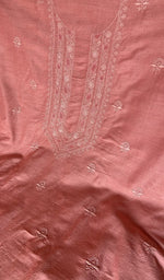 Stitch detail on the salmon pink eri silk kurta
