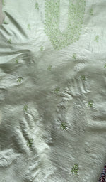 Do taar chikankari on the sage green eri silk