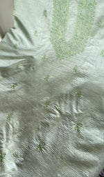 Close view of the sage green kurta fabric