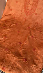 Burnt orange eri silk kurta, close view of the embroidery