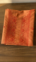 Lujain — Tangerine Orange Pure Eri Silk Chikankari 1 Pc Unstitched Kurta Fabric