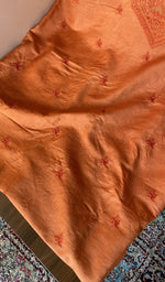 Tangerine orange eri silk kurta, close view of the embroidery