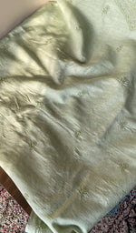 Mint green eri silk kurta, close view of the embroidery