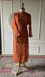 Load image into Gallery viewer, rust pure mul chanderi chikankari kurta fabric on the mannequin