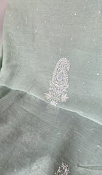 Folded stack, green pure mul chanderi