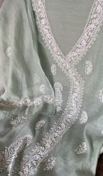 Green pure mul chanderi dupatta with scattered motifs