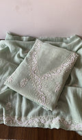 Najwa — Green Pure Mul Chanderi Chikankari 2 Pc Unstitched Angarkha Suit Set