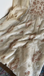 Close look at the fine contrast chikankari