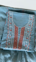 Abeer — Grey Pure Mul Chanderi Red and White Thread Chikankari 3 Pc Unstitched Suit Set