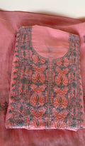 Abeer — Pink Pure Mul Chanderi Peach and Grey Thread Chikankari 3 Pc Unstitched Suit Set