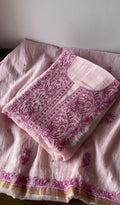 Abeer — Pink Pure Mul Chanderi Magenta Thread Chikankari 3 Pc Unstitched Suit Set