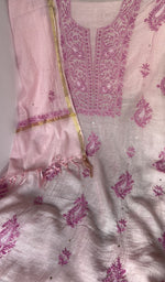 Close look at the fine contrast chikankari