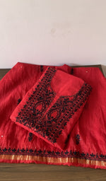 Gala and neckline of the red kurta