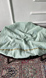 Chikankari across the body of the aqua kurta piece