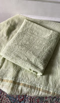 Amna — Pale Lime Mul Chanderi Chikankari 3 Pc Unstitched Suit Set