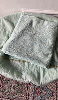 Amna — Mint Mul Chanderi Chikankari 3 Pc Unstitched Suit Set