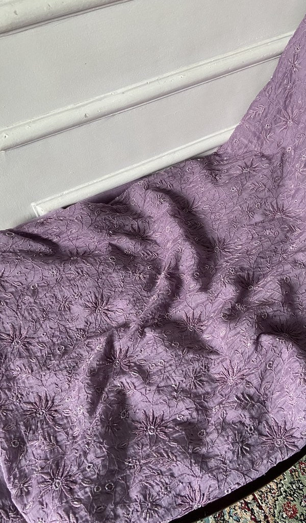 gala and front chikankari on lilac pure mul chanderi