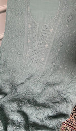 Load image into Gallery viewer, close view of the hand embroidery, powder blue pure mul chanderi