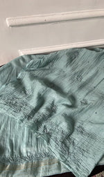 Load image into Gallery viewer, border and hem work on powder blue pure mul chanderi