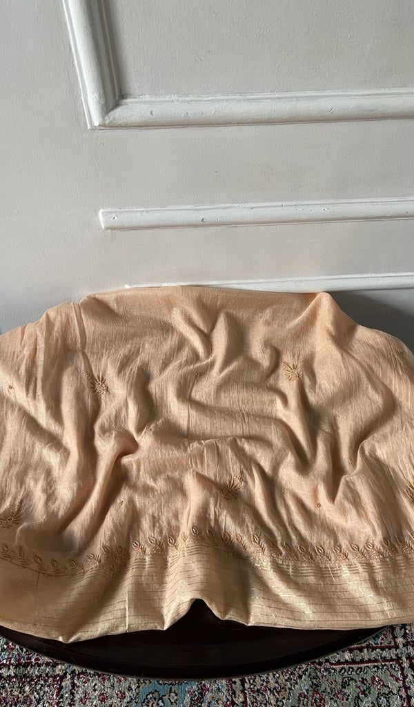 peach pure mul chanderi, full piece laid out
