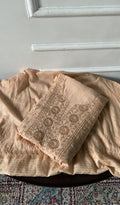 Arwa Peach Pure Mul Chanderi Chikankari 3 Pc Unstitched Suit Set