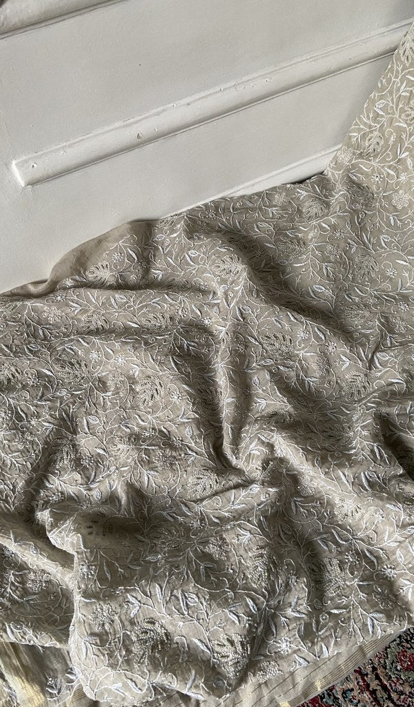 gala and front chikankari on ivory pure mul chanderi
