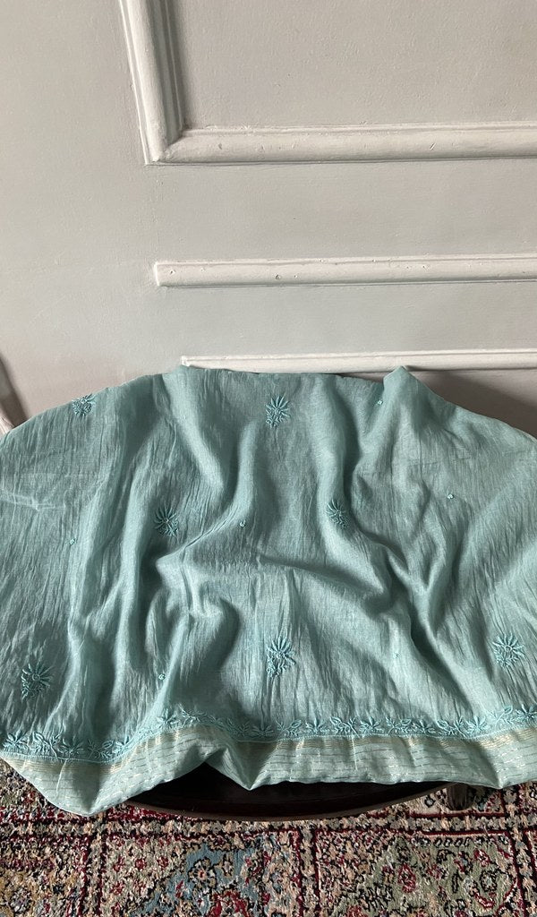 aqua pure mul chanderi, full piece laid out