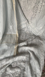 Fine front and back chikankari anarkali with haath ki jaali across the body of the kurta piece
