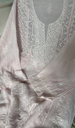 Load image into Gallery viewer, close view of the hand embroidery, blush pure mul chanderi