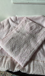 Load image into Gallery viewer, blush chikankari set folded, worked panel on top