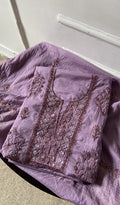 Tasneem Purple Pure Mul Chanderi Chikankari 3 Pc Unstitched Suit Set