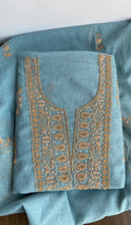 Tasneem — Sky Blue Pure Mul Chanderi Chikankari 3 Pc Unstitched Suit Set