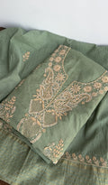 Tasneem — Sage Green Pure Mul Chanderi Chikankari 3 Pc Unstitched Suit Set