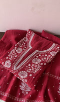 Tripty — Red Pure Mul Chanderi Chikankari 2 Pc Semi-Stitched Anarkali Suit Set