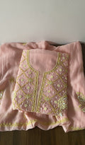 Shirin — Pink Pure Mul Chanderi Lime Thread Chikankari 2 Pc Unstitched Suit Set