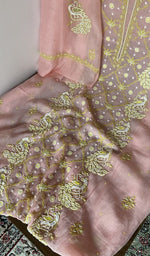 Front panel worked in lime thread with beads, sequins and cutdana