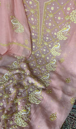 Gala and neckline, fine contrast chikankari with beautiful peacock and lotus