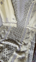 Gala and neckline, fine contrast chikankari with beads sequins cutdana on panel