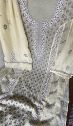 Sleeve work on beige pure mul chanderi