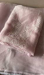 Folded lilac pink organza silk kurta, front view