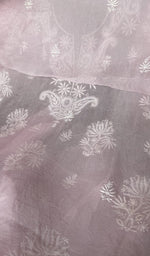 Hand embroidery on lilac pink organza silk