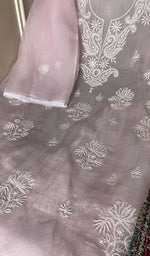 Lilac pink organza silk laid out flat